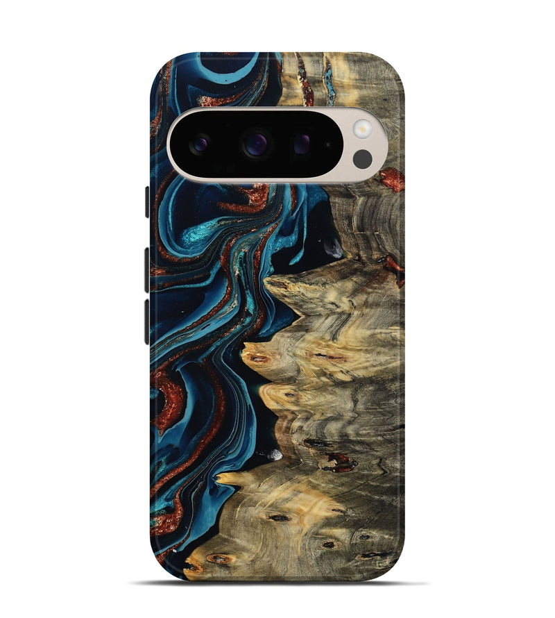 Pixel 10 Wood Live Edge Phone Case - Myron (Teal & Gold, 801512)