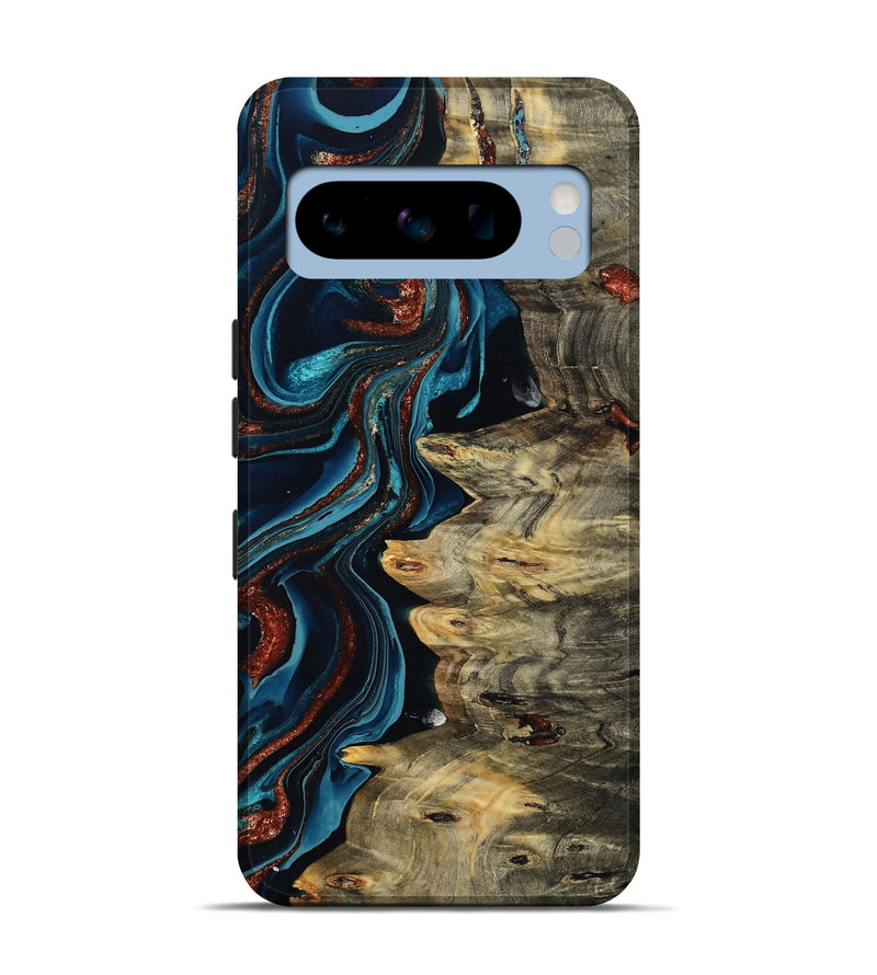 Pixel 8 Pro Wood Live Edge Phone Case - Myron (Teal & Gold, 801512)