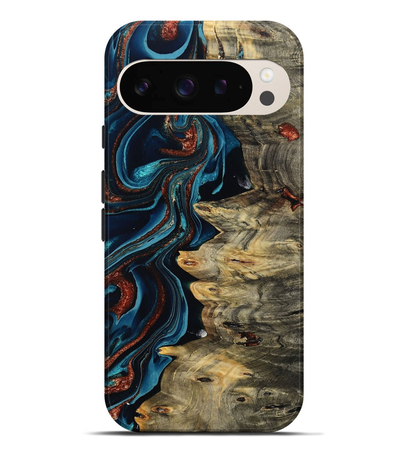 Pixel 9 Pro XL Wood Live Edge Phone Case - Myron (Teal & Gold, 801512)