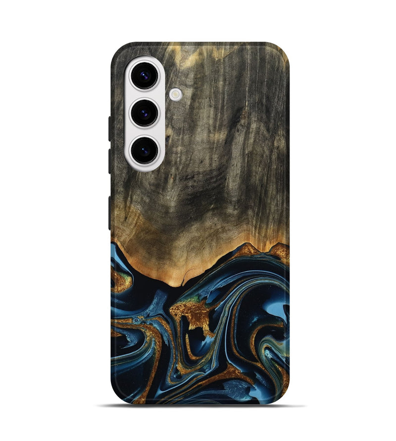 Galaxy S25 Wood Live Edge Phone Case - Virgil (Teal & Gold, 801513)