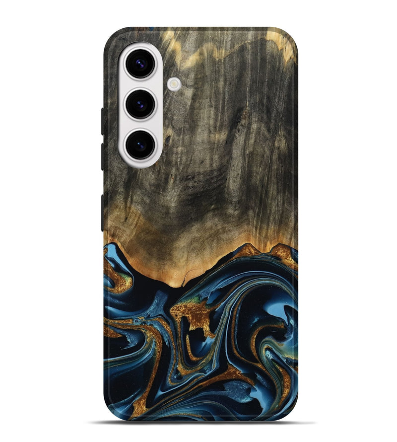 Galaxy S25 Plus Wood Live Edge Phone Case - Virgil (Teal & Gold, 801513)