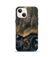 iPhone 13 mini Wood Live Edge Phone Case - Virgil (Teal & Gold, 801513)