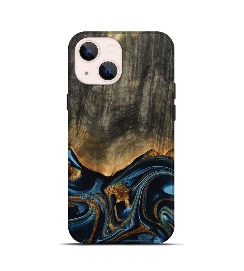 iPhone 13 mini Wood Live Edge Phone Case - Virgil (Teal & Gold, 801513)