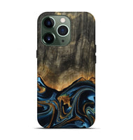 iPhone 13 Pro Wood Live Edge Phone Case - Virgil (Teal & Gold, 801513)