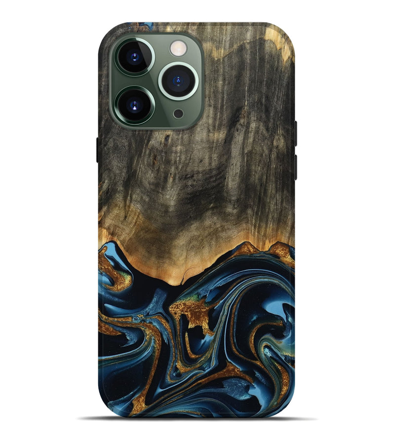 iPhone 13 Pro Max Wood Live Edge Phone Case - Virgil (Teal & Gold, 801513)
