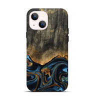 iPhone 14 Wood Live Edge Phone Case - Virgil (Teal & Gold, 801513)