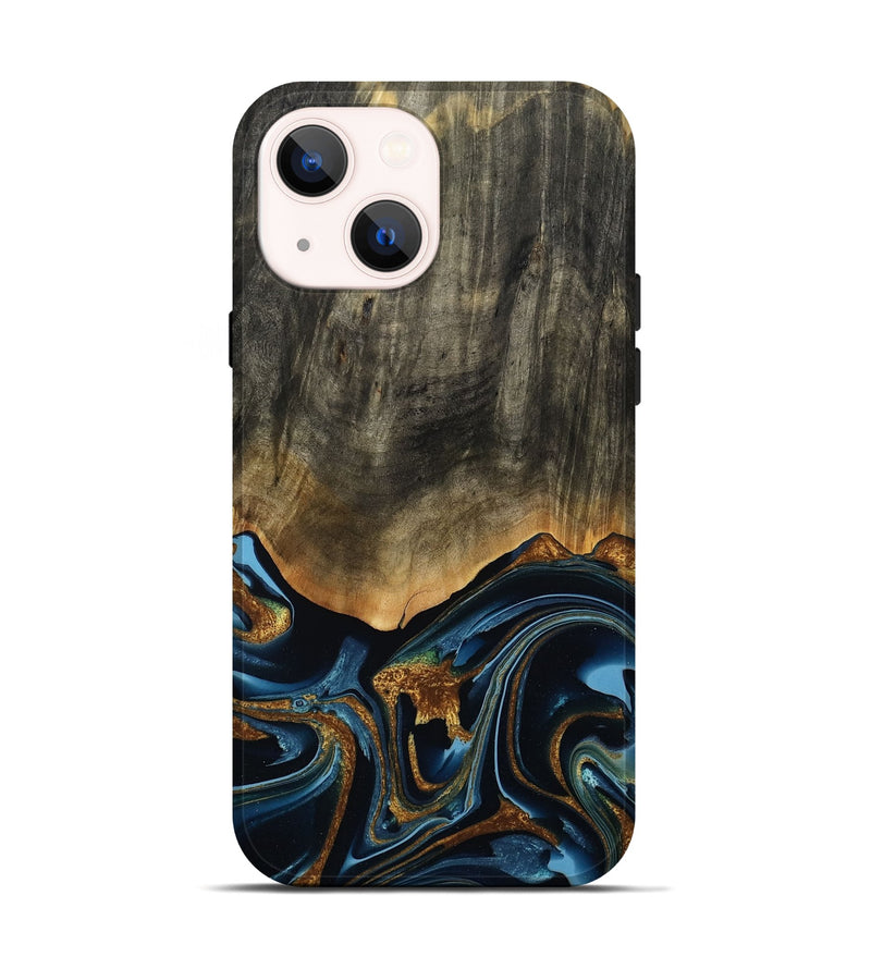 iPhone 14 Wood Live Edge Phone Case - Virgil (Teal & Gold, 801513)