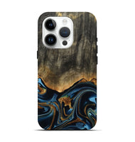 iPhone 15 Pro Wood Live Edge Phone Case - Virgil (Teal & Gold, 801513)