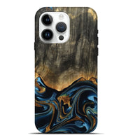 iPhone 15 Pro Max Wood Live Edge Phone Case - Virgil (Teal & Gold, 801513)