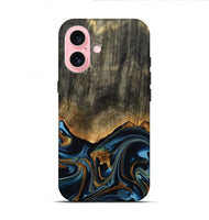 iPhone 16 Wood Live Edge Phone Case - Virgil (Teal & Gold, 801513)