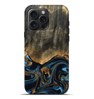 iPhone 16 Pro Max Wood Live Edge Phone Case - Virgil (Teal & Gold, 801513)