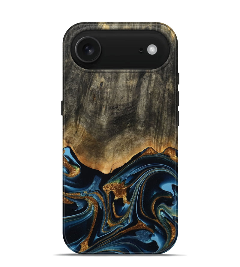 iPhone 17 Air Wood Live Edge Phone Case - Virgil (Teal & Gold, 801513)