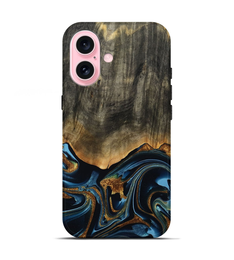 iPhone 17 Wood Live Edge Phone Case - Virgil (Teal & Gold, 801513)