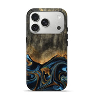 iPhone 17 Pro Wood Live Edge Phone Case - Virgil (Teal & Gold, 801513)