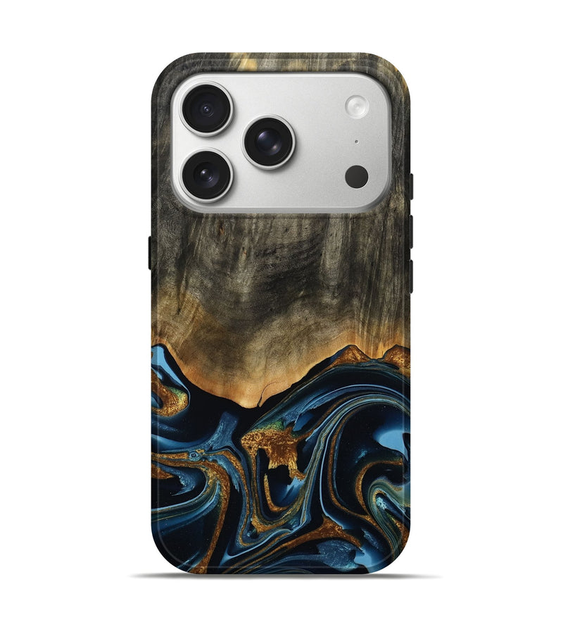 iPhone 17 Pro Wood Live Edge Phone Case - Virgil (Teal & Gold, 801513)