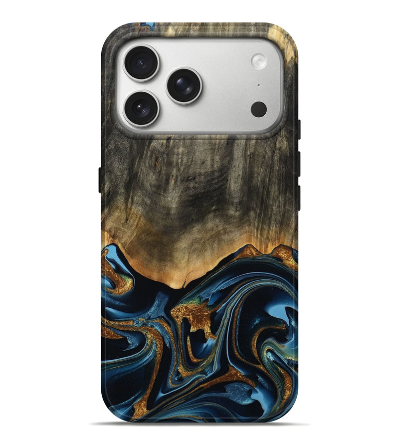 iPhone 17 Pro Max Wood Live Edge Phone Case - Virgil (Teal & Gold, 801513)