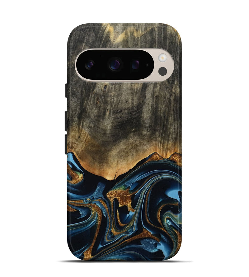 Pixel 10 Wood Live Edge Phone Case - Virgil (Teal & Gold, 801513)