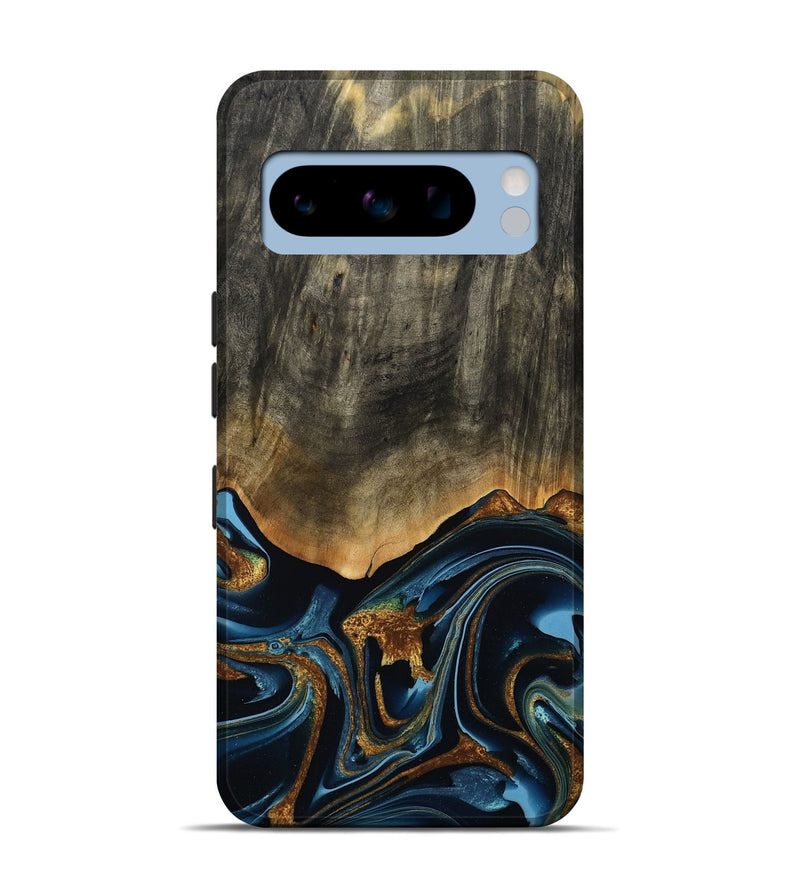 Pixel 8 Pro Wood Live Edge Phone Case - Virgil (Teal & Gold, 801513)