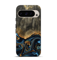 Pixel 9 Pro Wood Live Edge Phone Case - Virgil (Teal & Gold, 801513)