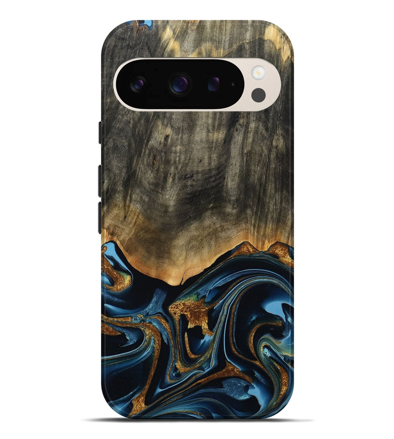 Pixel 9 Pro XL Wood Live Edge Phone Case - Virgil (Teal & Gold, 801513)