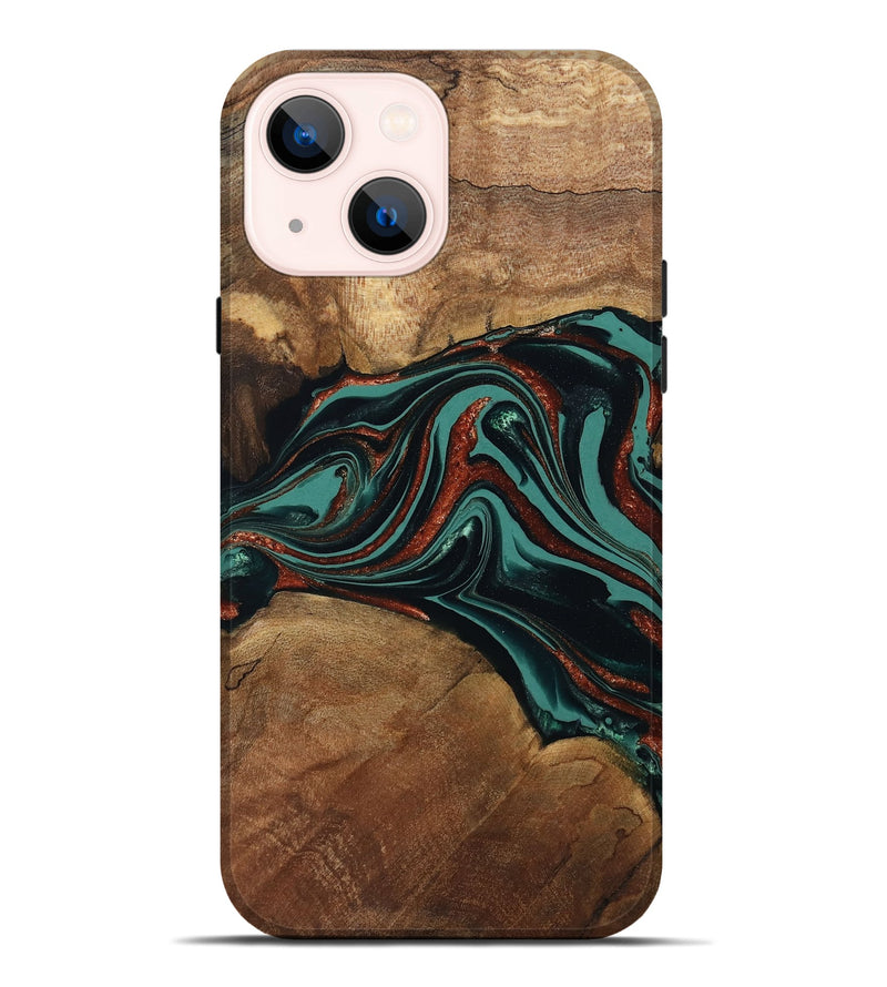 iPhone 14 Plus Wood Live Edge Phone Case - Lizeth (Green, 801514)