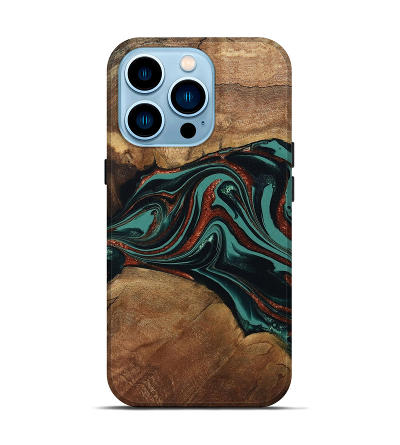 iPhone 14 Pro Wood Live Edge Phone Case - Lizeth (Green, 801514)