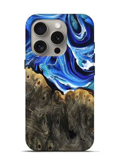 iPhone 16 Pro Wood Live Edge Phone Case - Herman (Blue, 801516)