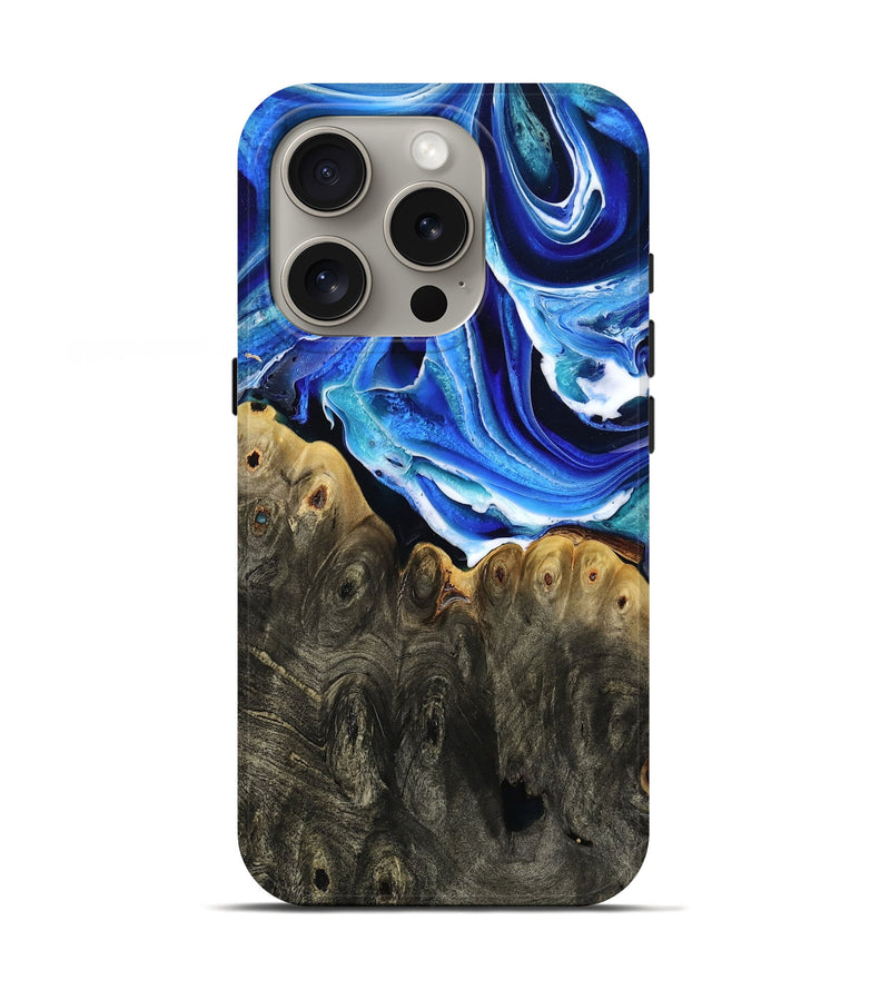 iPhone 16 Pro Wood Live Edge Phone Case - Herman (Blue, 801516)