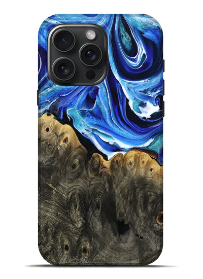 iPhone 16 Pro Max Wood Live Edge Phone Case - Herman (Blue, 801516)