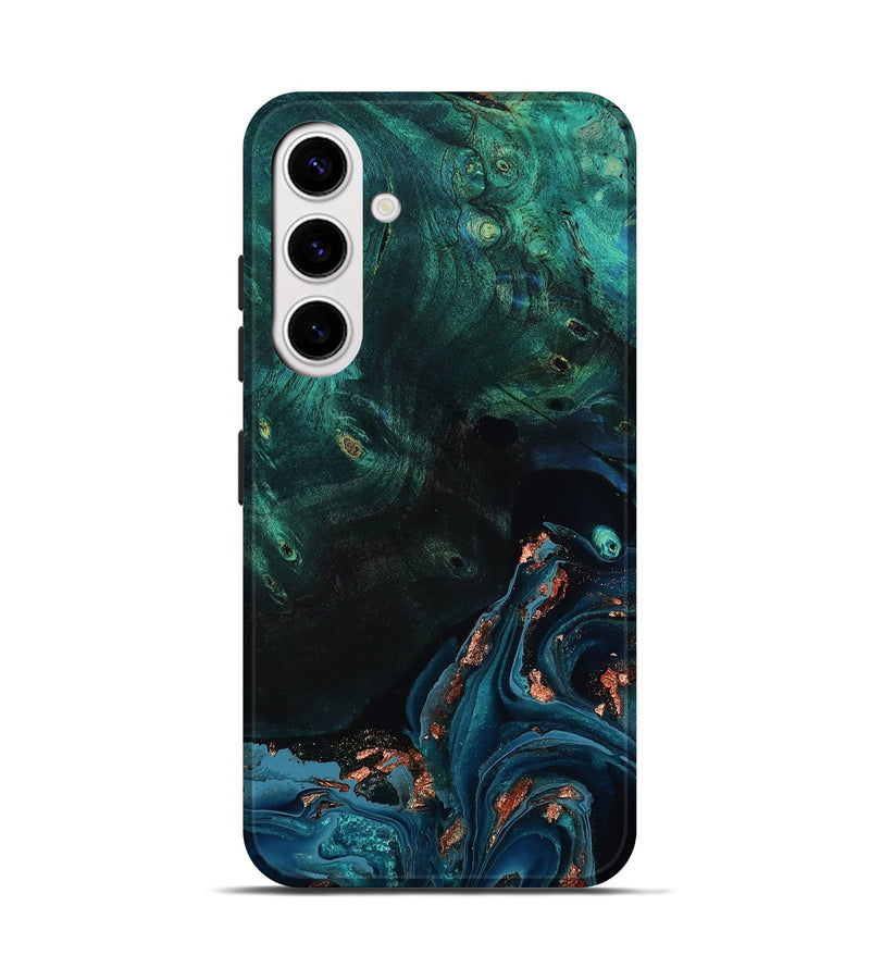 Galaxy S25 Wood Live Edge Phone Case - January (Teal & Gold, 801525)