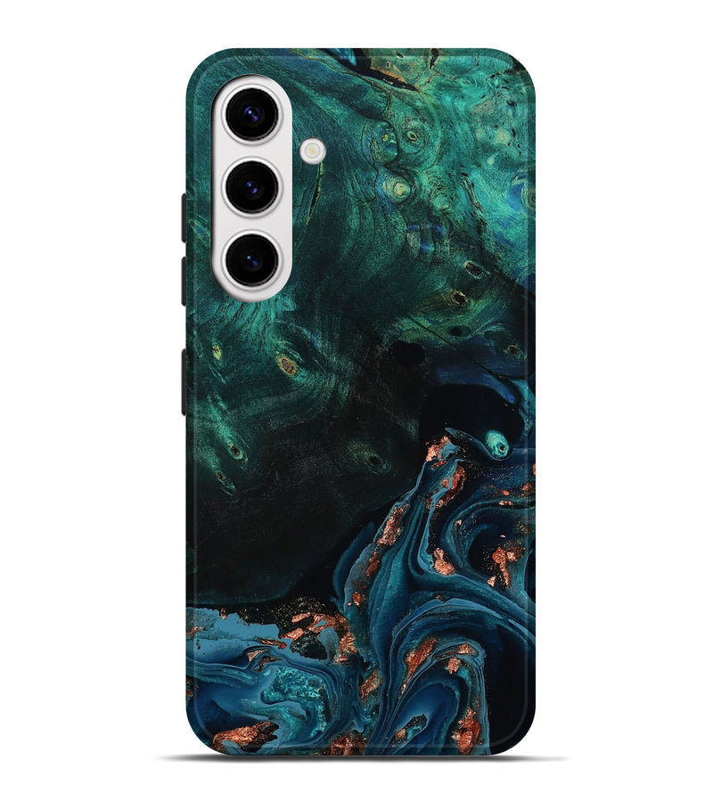 Galaxy S25 Plus Wood Live Edge Phone Case - January (Teal & Gold, 801525)