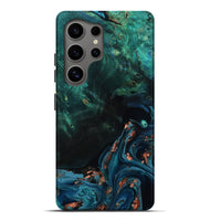 Galaxy S25 Ultra Wood Live Edge Phone Case - January (Teal & Gold, 801525)