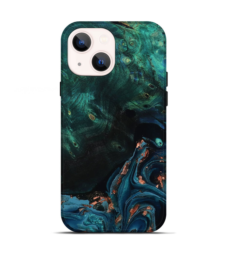 iPhone 13 Wood Live Edge Phone Case - January (Teal & Gold, 801525)