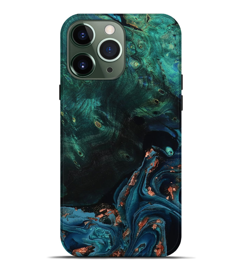 iPhone 13 Pro Max Wood Live Edge Phone Case - January (Teal & Gold, 801525)