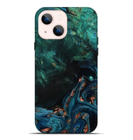 iPhone 14 Plus Wood Live Edge Phone Case - January (Teal & Gold, 801525)