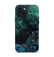 iPhone 15 Wood Live Edge Phone Case - January (Teal & Gold, 801525)