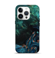 iPhone 15 Pro Wood Live Edge Phone Case - January (Teal & Gold, 801525)