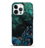 iPhone 15 Pro Max Wood Live Edge Phone Case - January (Teal & Gold, 801525)