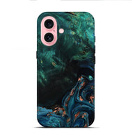iPhone 16 Wood Live Edge Phone Case - January (Teal & Gold, 801525)