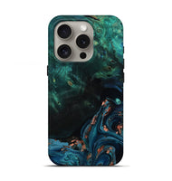 iPhone 16 Pro Wood Live Edge Phone Case - January (Teal & Gold, 801525)