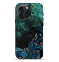 iPhone 16 Pro Max Wood Live Edge Phone Case - January (Teal & Gold, 801525)