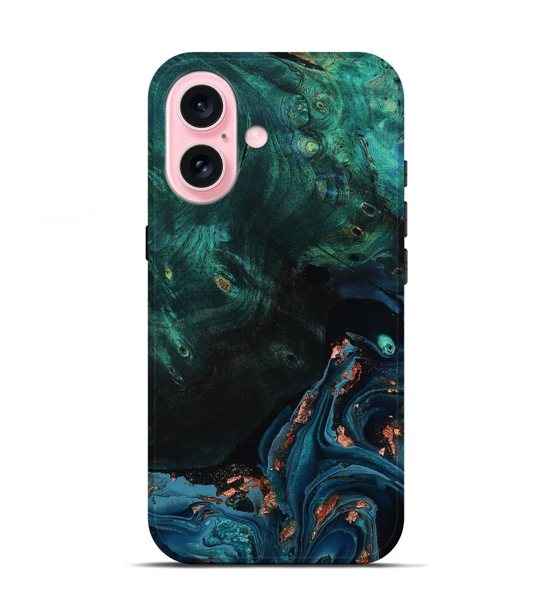 iPhone 17 Wood Live Edge Phone Case - January (Teal & Gold, 801525)
