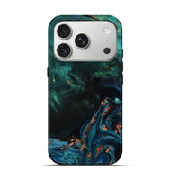 iPhone 17 Pro Wood Live Edge Phone Case - January (Teal & Gold, 801525)