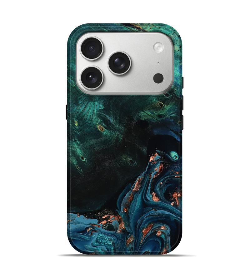 iPhone 17 Pro Wood Live Edge Phone Case - January (Teal & Gold, 801525)