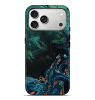 iPhone 17 Pro Max Wood Live Edge Phone Case - January (Teal & Gold, 801525)