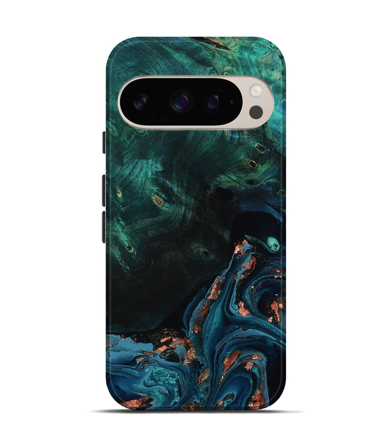 Pixel 10 Pro Wood Live Edge Phone Case - January (Teal & Gold, 801525)