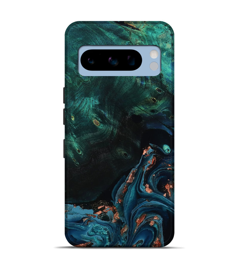 Pixel 8 Pro Wood Live Edge Phone Case - January (Teal & Gold, 801525)
