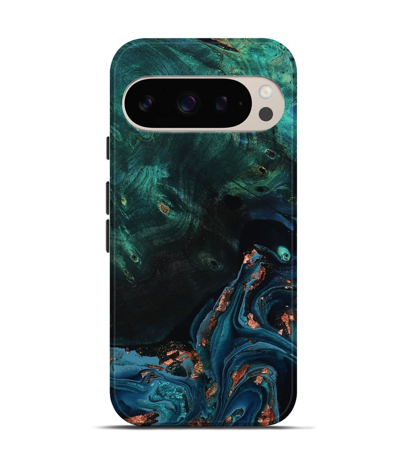 Pixel 9 Pro Wood Live Edge Phone Case - January (Teal & Gold, 801525)