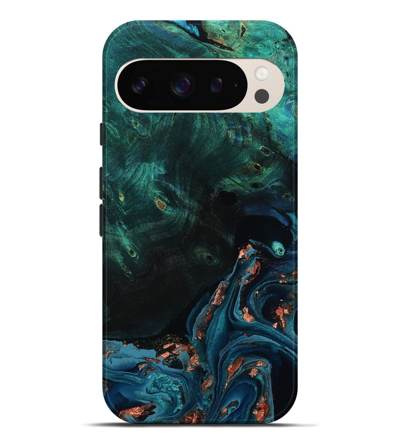 Pixel 9 Pro XL Wood Live Edge Phone Case - January (Teal & Gold, 801525)
