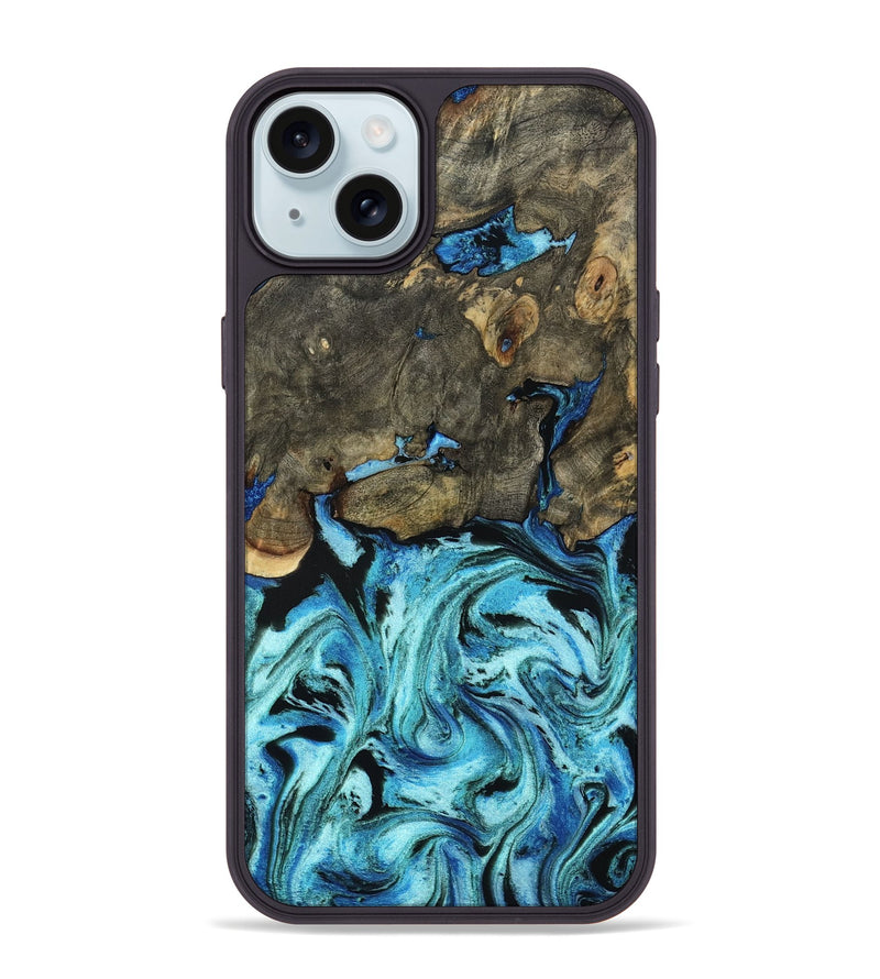 iPhone 15 Plus Wood Phone Case - Megan (Blue, 801526)